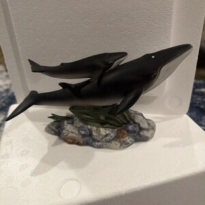 Vintage Homco Endangered Species Fin Whales Masterpiece Porcelain 1995 Signed